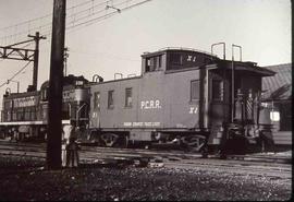 Pacific Coast Railroad caboose number X1 at Renton, Washington, circa 1965.