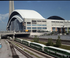 Toronto GO Transit commuter trains at Toronto, Ontario on July 05, 1990.