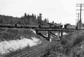 Pacific Coast Railroad freight train at Henrys, Washington in 1951.