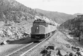 Amtrak diesel locomotive 629 at near Verdi, Nevada in August 1975.