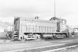 Burlington Northern diesel locomotive 100 at Vancouver, Washington in 1976.