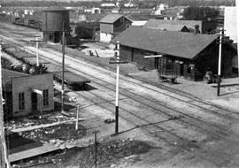 Atchison, Topeka & Santa Fe Railway depot at Strong City, Kansas, circa 1900.