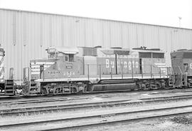 Burlington Northern diesel locomotive 2524 at Minneapolis, Minnesota in 1973.