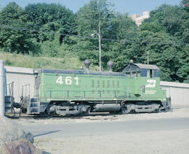 Burlington Northern diesel locomotive 461 at Tacoma, Washington in 1979.