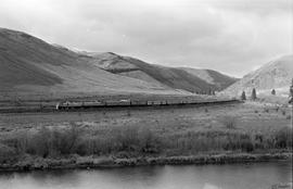 Amtrak passenger train number 8 in Yakima River Canyon, Washington on November 17, 1977.