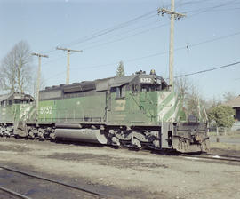 Burlington Northern diesel locomotive 6352 at Auburn, Washington in 1980.