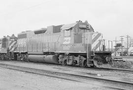 Burlington Northern diesel locomotive 2099 at Auburn, Washington in 1974.