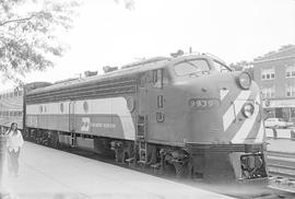 Burlington Northern diesel locomotive 9939 at La Grange, Illinois in 1972.