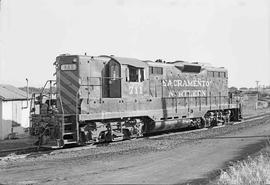 Sacramento Northern Railway Diesel Locomotive Number 711 at Sacramento, California in August, 1973.