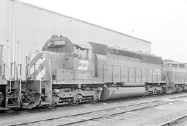 Burlington Northern diesel locomotive 6508 at Minneapolis, Minnesota in 1972.