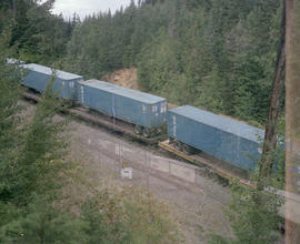 Burlington Northern diesel locomotive 8157 at Martin, Washington in 1985.