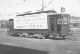 Seattle Municipal Railway Number 111 at the North Seattle carbarn, Seattle, Washington, undated.