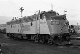 Amtrak diesel locomotive 122 at Tacoma, Washington in December 1974.