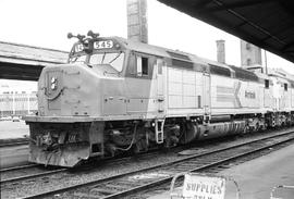 Amtrak diesel locomotive 545 at Portland, Oregon, circa 1978.