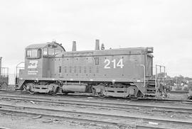 Burlington Northern diesel locomotive 214 at Minneapolis, Minnesota in 1973.