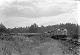 Amtrak diesel locomotive 9732 at mile-post 99 near Hot Springs, Washington on August 14, 1972.