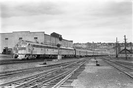 Amtrak diesel locomotive 9954 at Tacoma, Washington in 1972.