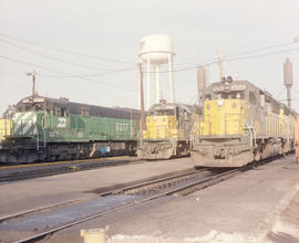 Burlington Northern diesel locomotive 5377 at Proviso, Illinois in 1986.