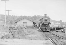 Northern Pacific mixed train number 594 at South Bend, Washington, in 1954.