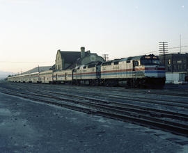 Amtrak diesel locomotive 247 at Yakima, Washington in 1980.