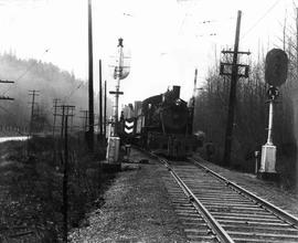 Pacific Coast Railroad steam locomotive number 16 at Indian, Washington in 1947.