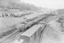 Union Pacific Railroad diesel locomotive number 1404 at Kalama, Washington in 1976.