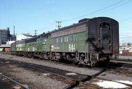 Burlington Northern Railroad Company diesel locomotive 644 at Portland, Oregon in 1979.