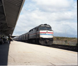 Amtrak diesel locomotive 385 at Fort Lauderdale, Florida on December 30, 1984.