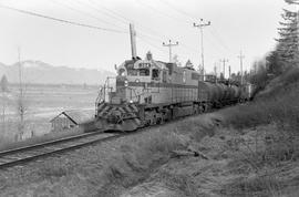 British Columbia Hydro Railway diesel locomotive 384 east of Sumas, British Columbia on February ...