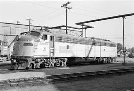 Amtrak diesel locomotive 332 at Auburn, Washington on September 30, 1975.