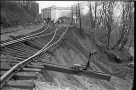 Burlington Northern track washout at Tacoma, Washington in 1972.