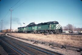 Burlington Northern Diesel Locomotives Number 3028, Number 3002, Number 6051 at Newport, Minnesot...