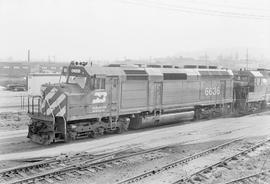 Burlington Northern diesel locomotive 6636 at Tacoma, Washington in 1972.