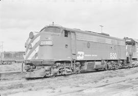 Burlington Northern diesel locomotive 830 at Auburn, Washington in 1970.