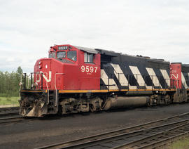 Canadian National Railway Company diesel locomotive 9597 at Horne Payne, Ontario on July 06, 1990.