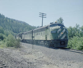 Burlington Northern diesel locomotive 752 at Palmer Jct., Washington in 1980.