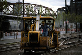 Portland Terminal Railroad tie tamper at Portland, Oregon in 1984.