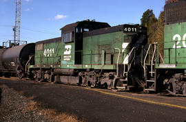 Burlington Northern Railroad Company diesel locomotive 4011 at Portland, Oregon in 1978.