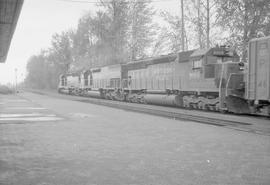 Southern Pacific Railroad diesel locomotive number 9009 at Kelso, Washington, circa 1975.