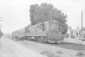 Southern Pacific Railroad diesel locomotive number 3023 at Redwood City, California in 1973.