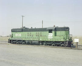 Burlington Northern diesel locomotive 6105 at Pasco, Washington in 1981.