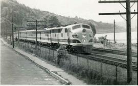 Great Northern Railway diesel locomotive 511 at Golden Gardens, Washington, undated.