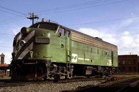 Burlington Northern Railroad Company diesel locomotive 726 at Portland, Oregon in 1978.