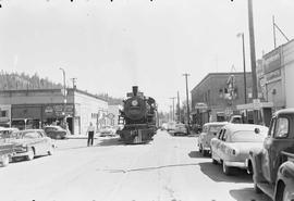 Northern Pacific steam locomotive 1355 at Coeur d'Alene, Idaho, in 1955.