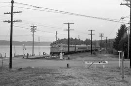 Amtrak diesel locomotive 345 at Titlow, Washington in March 1971.