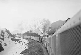 Northern Pacific troop train near Easton, Washington, circa 1945.