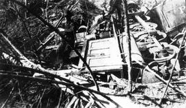 Columbia and Puget Sound Railroad accident in Washington state, circa 1910.