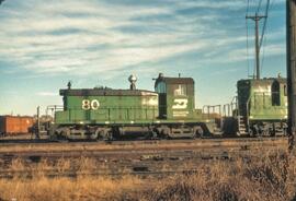 Burlington Northern Diesel Locomotive Number 80 in Minneapolis, Minnesota in 1980