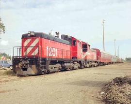 Simpson Timber Company Diesel Locomotives Number 1201 And 1200 at Shelton, Washington in 1990.