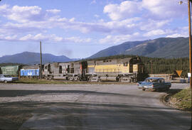 Diesel Locomotives Burlington Northern 4264 and 694 with Southern Pacific 7806 at Trego, Montana,...